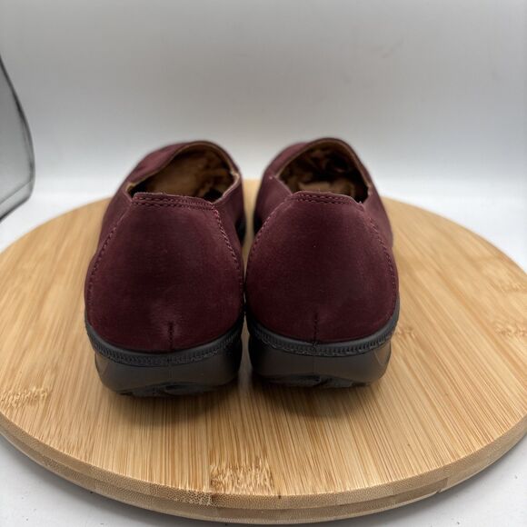Hotter Havana Women's US 10 Low Wedge Loafer Burgundy Nubuck Woven Leather Toe - Picture 6 of 11